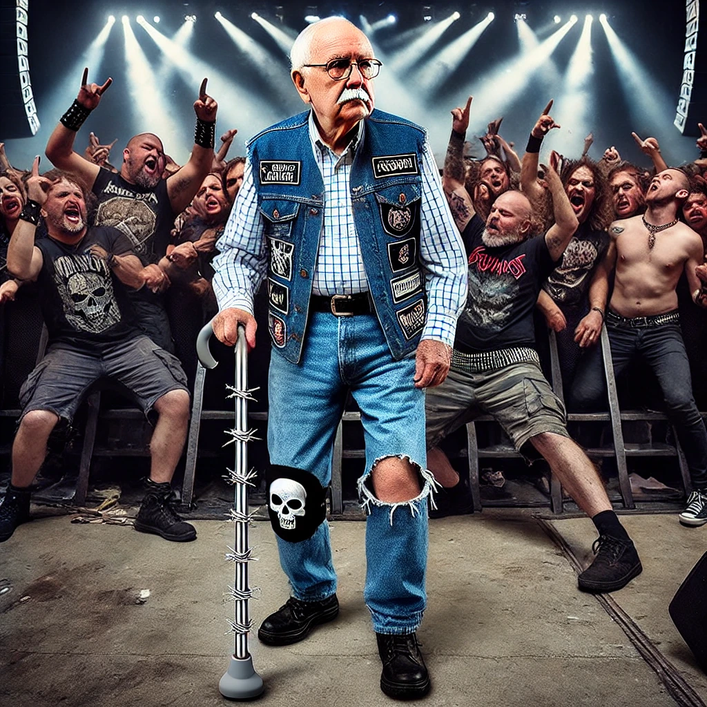 DALL·E 2025-01-30 10.02.35 - A heavy metal concert scene with a little old man in the middle o...png